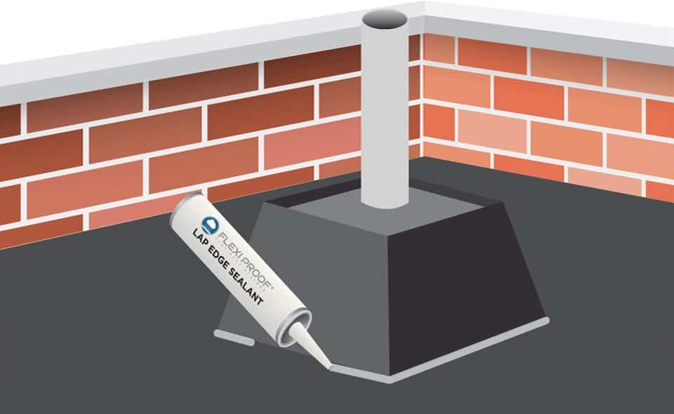 pipes-through-the-membrane-pipe-box-pocket-fleece-backed-5 Apply a bead of lap sealant between the membrane and the bottom of the pipe box pocket to fully seal.